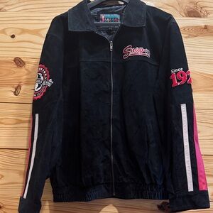 Snap-on Black Varsity Jacket with Embroidered Details